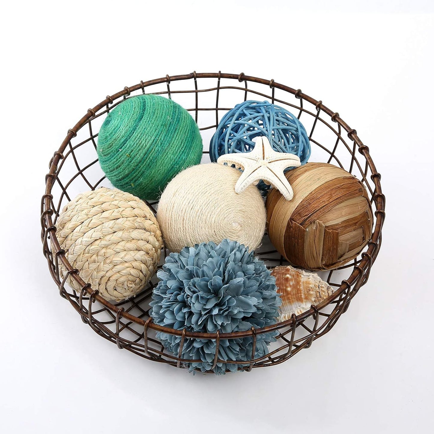 6pcs 3.5inch Woven Wicker Rattan Balls Decorative Ball Twig Orbs Green Orbs Vase Bowl Filler for Tabletop Decor (Beige White)