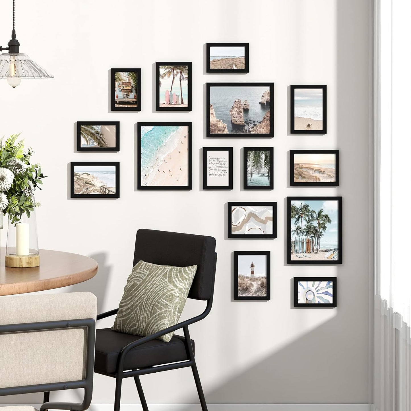 Venusmiles 15 Pack Picture Frames Collage Wall Decor, Gallery Frame Set for Wall Mounting or Tabletop Display, Multi Sizes Including 3pcs 8x10, 6pcs 5x7, 6pcs 4x6, Oak