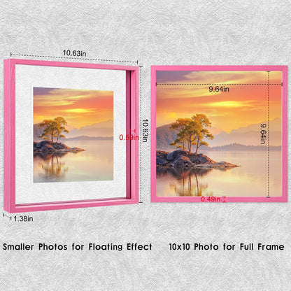 MUYE 11x14 Floating Frame Set of 2,Double Glass Rustic Frame,Display Any Size Photo up to 11x14,Wall Mount or Tabletop Standing,Natural