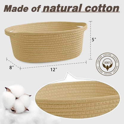 Pro Goleem Small Woven Basket with Gift Bags and Ribbons Durable Baskets for Mothers Day Gifts Empty Small Rope Basket for Storage 12"X 8" X 5" Baby Toy Baskets with Handles, White
