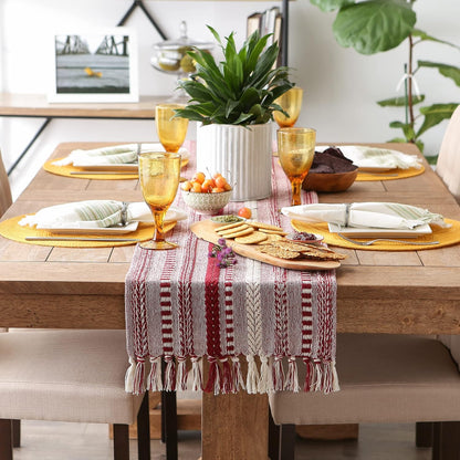 DII Farmhouse Braided Stripe Table Runner Collection, 15x72 (15x77, Fringe Included), Black
