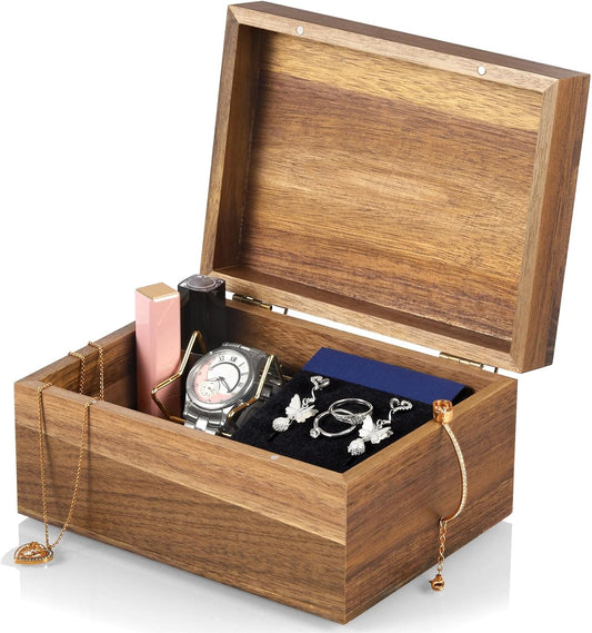 DRASTAR Wooden Keepsake Box, Large Acacia Storage Memory Box with a Hinged Lid for Crafts and Photo Storage