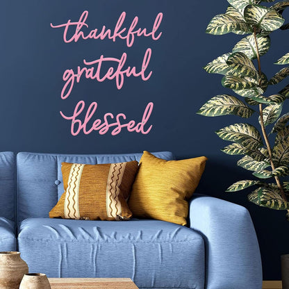 Thankful Grateful Blessed Letter Sign Metal Wall Decor, 3 Piece Black Letters Wall Art for Bathroom Bedroom Metal Words Wall Decor for Home Decor