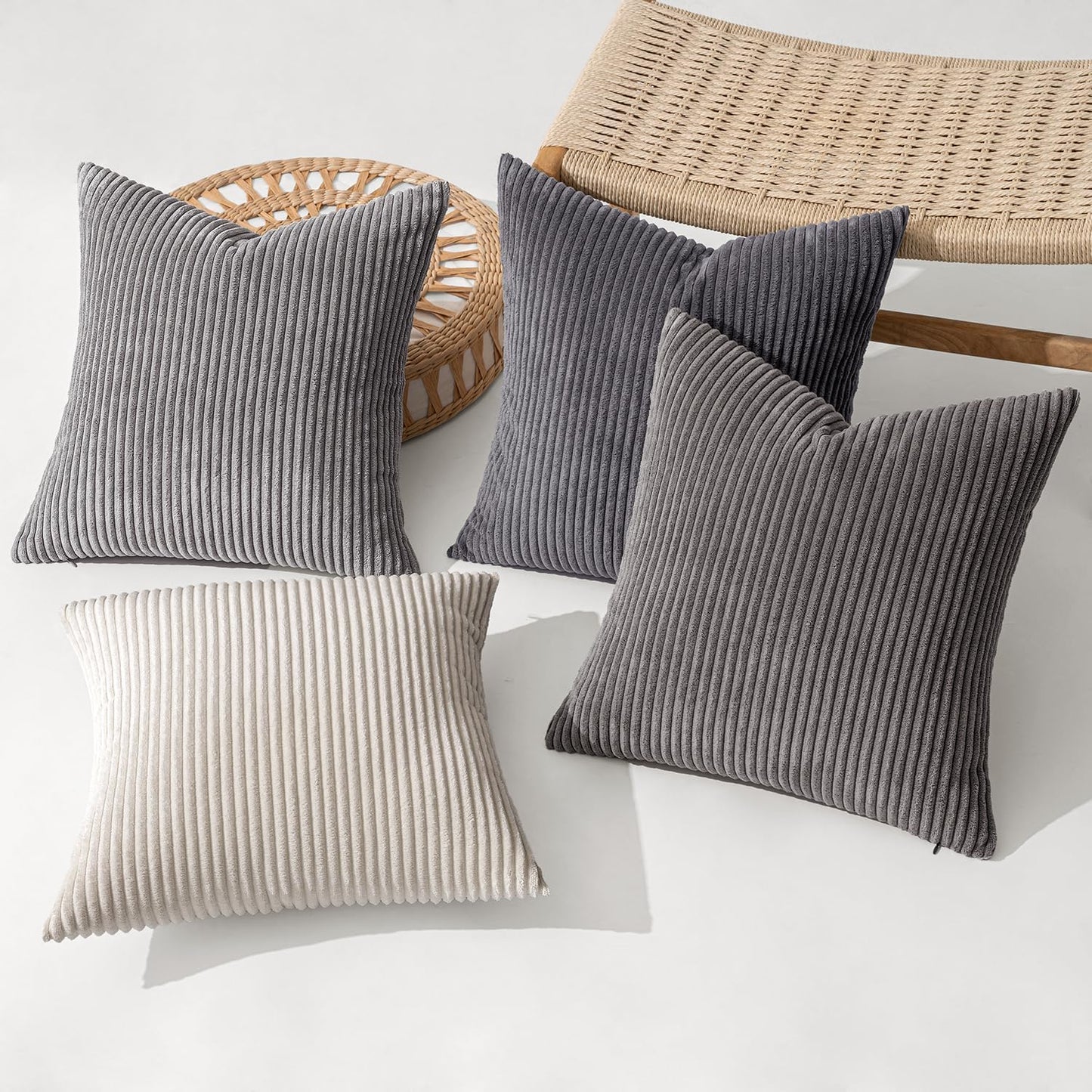 MIULEE Boho Farmhouse Sage Green Throw Pillow Covers 18x18 Inch Set of 4 Mordern Nordic Cushion Covers Soft Corduroy Spring Home Decor for Couch Bed Sofa Living Room Forest Green