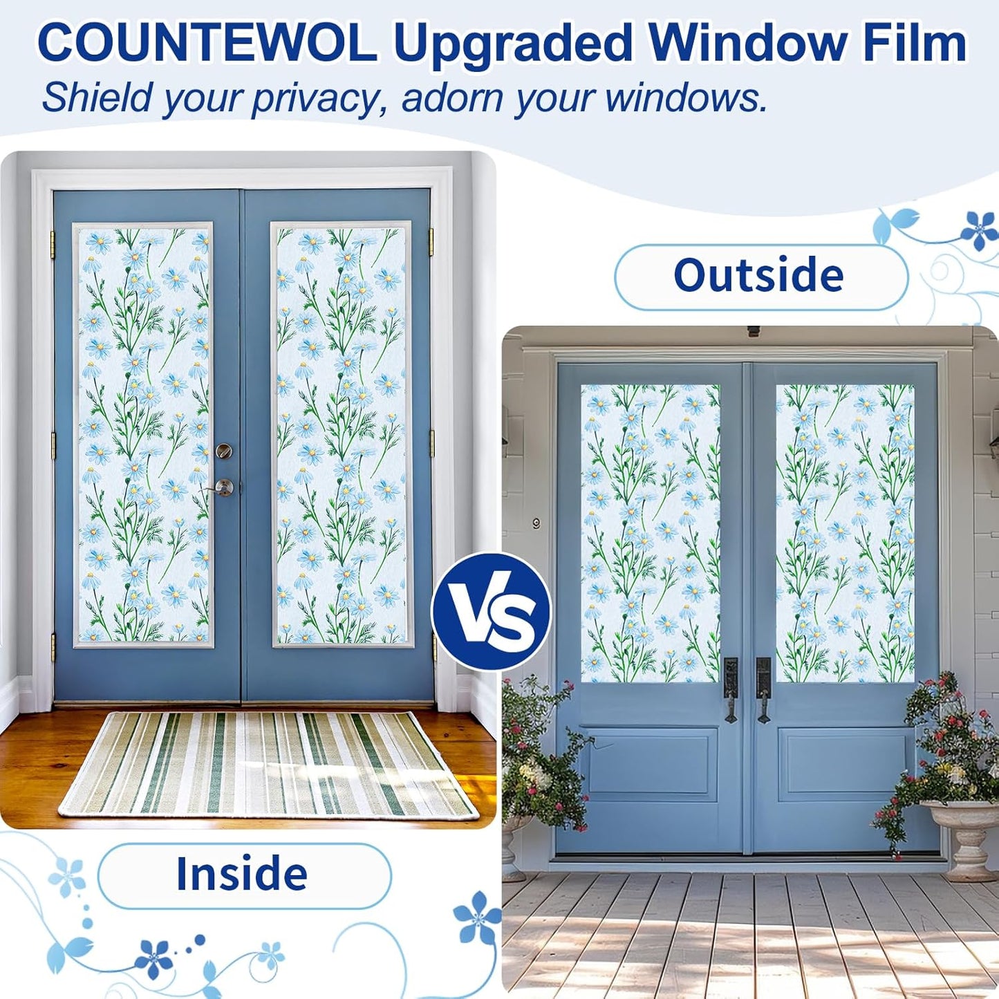 Countewol Window Privacy Film Stain Glass Window Film Rainbow Window Film Window clings Non-Adhesive Reusable Decorative for Room (Leaf Rainbow, 17.5 x 78.7 in)