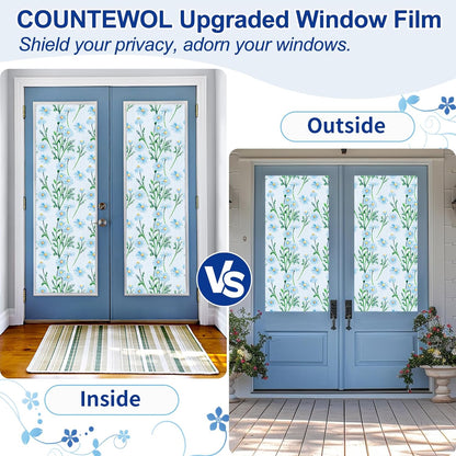 Countewol Window Privacy Film Stain Glass Window Film Rainbow Window Film Window clings Non-Adhesive Reusable Decorative for Room (Leaf Rainbow, 17.5 x 78.7 in)