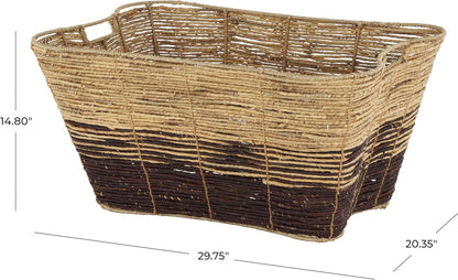Deco 79 Seagrass Handmade Decorative and Functional Storage Basket Large Woven Basket Organizer with Ring Handles, Basket for Storage 20" x 18" x 19", Brown
