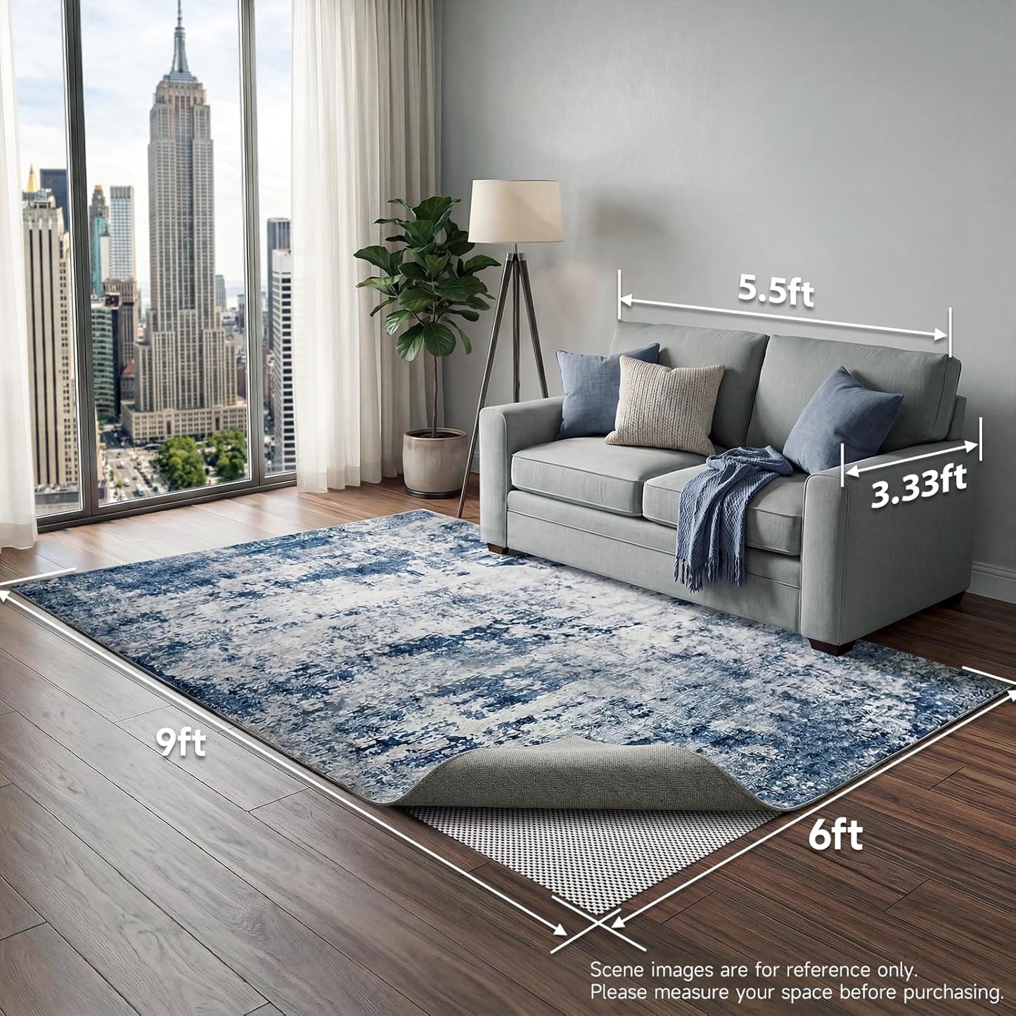Veken Non Slip Rug Pad Gripper 8 x 10 Feet Extra Thick Pads for Any Hard Surface Floors, Keep Your Rugs Safe and in Place, Under Carpet Anti Skid Mat - Colors B