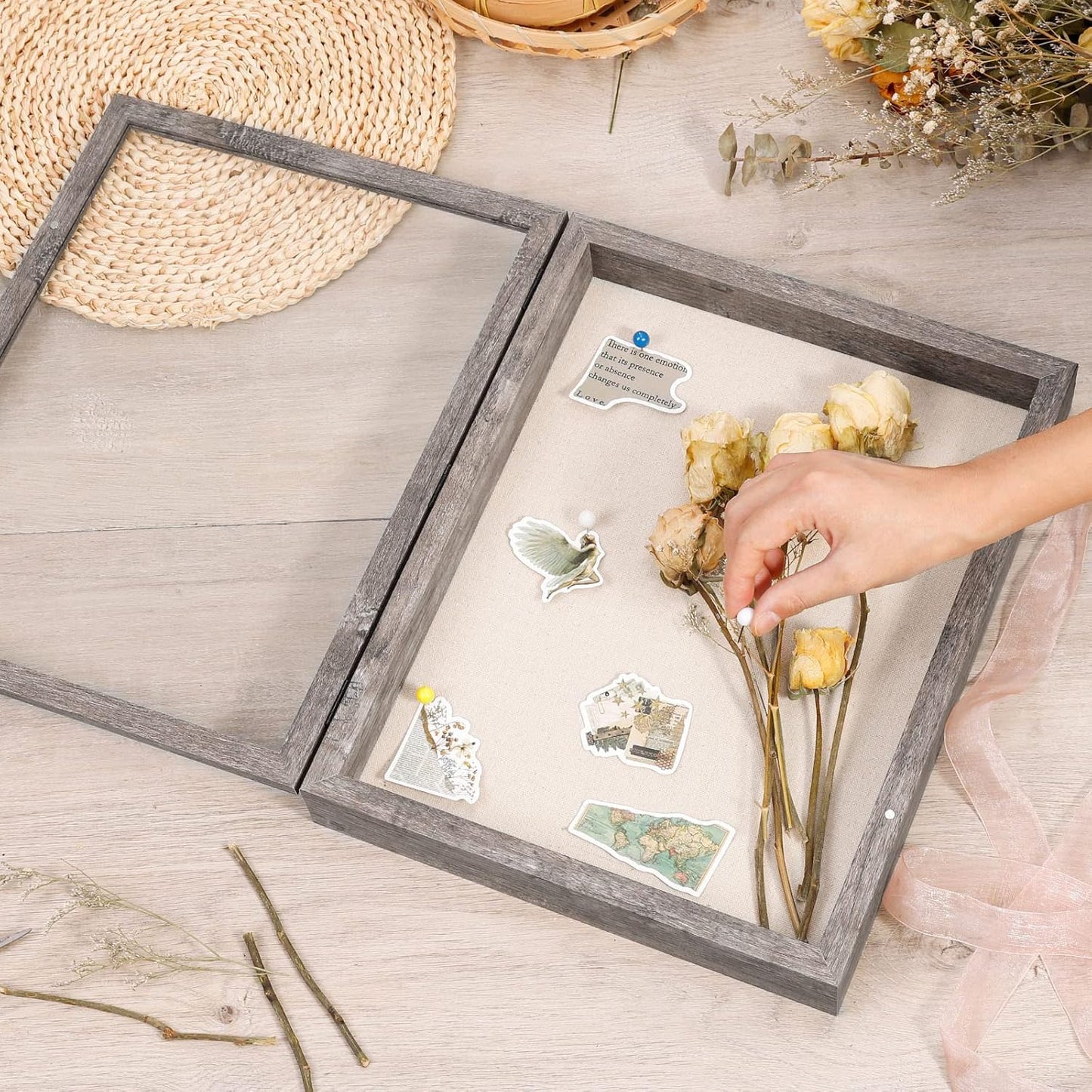 Califortree 8x10 Shadow Box Frame with Linen Back - Sturdy Rustic Memory Display Case of Flower, Pictures, Medals and More, White