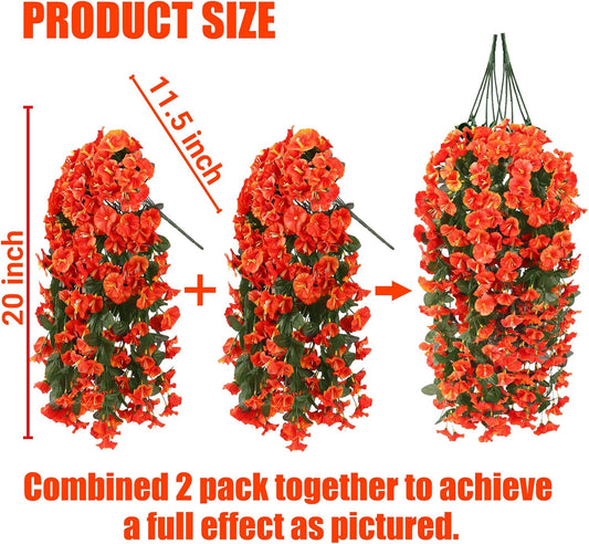 Sggvecsy Artificial Fake Hanging Flowers Plants for Outdoor Outside Spring Summer Decoration 2PCS Faux Silk UV Resistant Realistic Morning Glory Trailing Vines for Home Porch Patio Balcony(Purple)