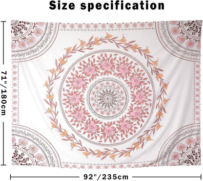 Wall Tapestry for Bedroom Aesthetic Pink Mandala Wall Hanging Large Boho Trippy Tapestries Bohemian Art Tapistry Hippie Floral Tapastry Decor For Bedroom Ceiling Living Room Dorm (60ʺ × 60ʺ)