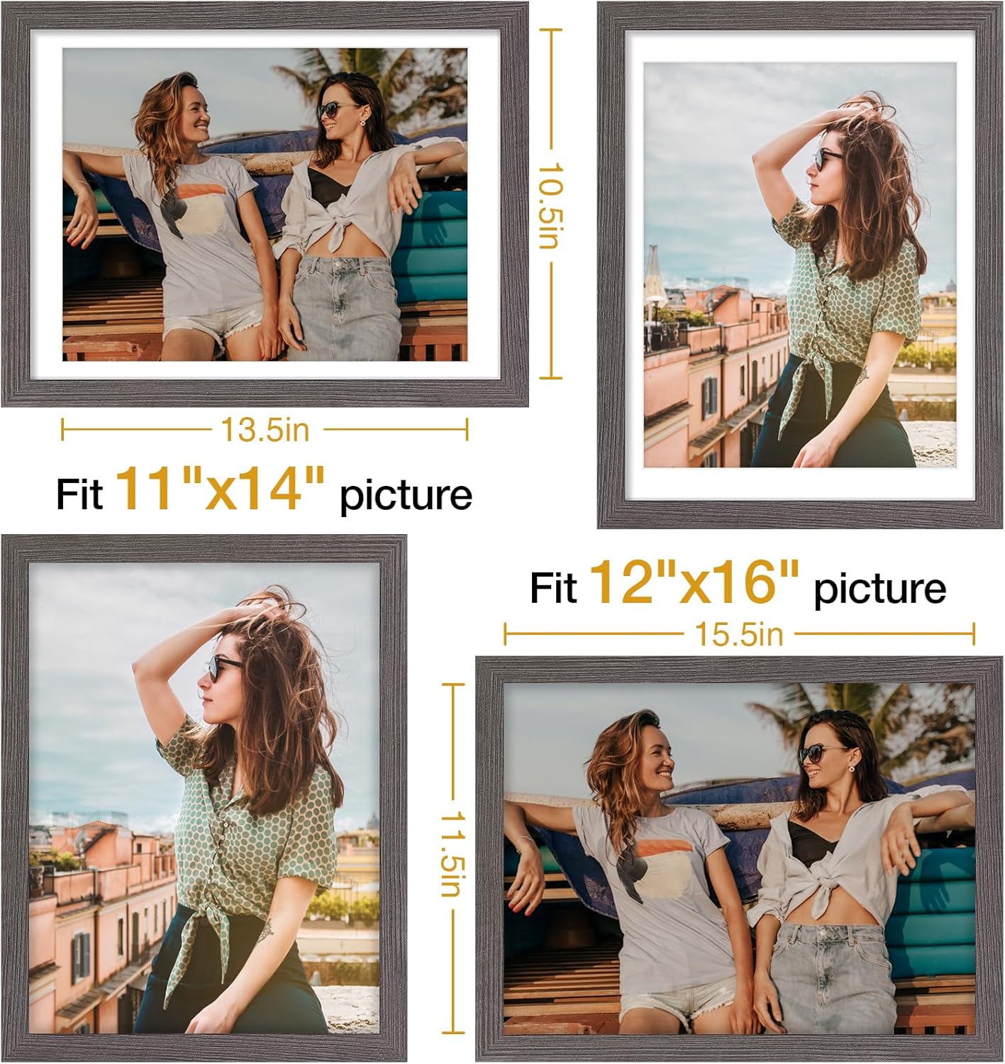 Vittanly 11x14 Picture Frame, Display Pictures 8x10 with Mat or 11x14 without Mat, Photo Frame for Wall Mounting, Black, 1 Pack - Colors B