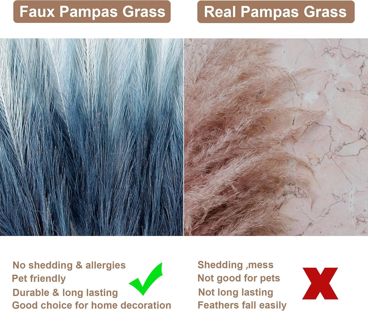 20Pcs Navy Blue Gradient and White Faux Pampas Grass Decor, 21.7"" Pompas Grass Flower Arrangement and Vase Filler for Boho Home Wedding Decoration, Black