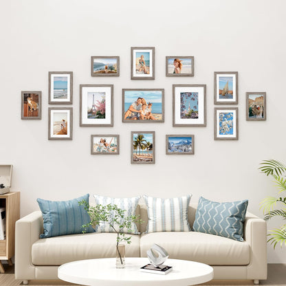Vittanly 15 Pack Picture Frames Collage Wall Decor for Mounting or Tabletop Display, Gallery Frame Set for Family, Multi Sizes Including 3pcs 8x10, 6pcs 5x7, 6pcs 4x6, Black