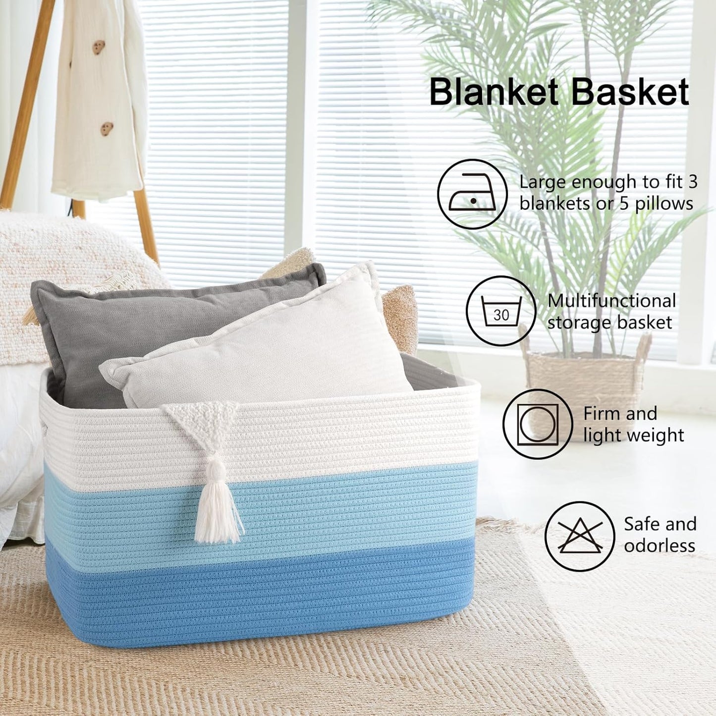 OIAHOMY Large Blanket Basket, 22”x17”x12” Rectangle Woven Baskets, Nursery Blanket Storage Living Room, Toy Storage With Handle, Large Baskets for Organizing-Gradient Yellow