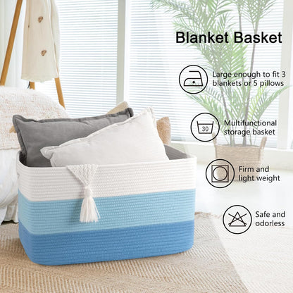 OIAHOMY Large Blanket Basket, 22”x17”x12” Rectangle Woven Baskets, Nursery Blanket Storage Living Room, Toy Storage With Handle, Large Baskets for Organizing-Gradient Yellow