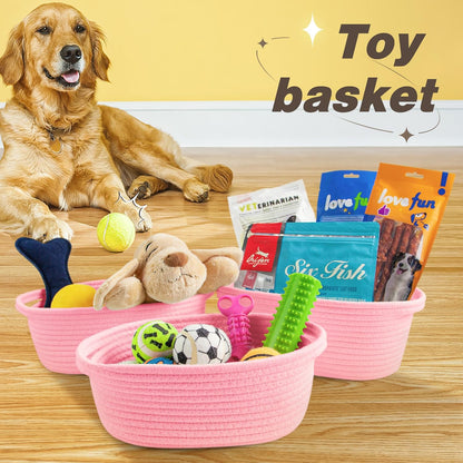 Pro Goleem Small Woven Basket with Gift Bags and Ribbons Durable Baskets for Mothers Day Gifts Empty Small Rope Basket for Storage 12"X 8" X 5" Baby Toy Baskets with Handles, White