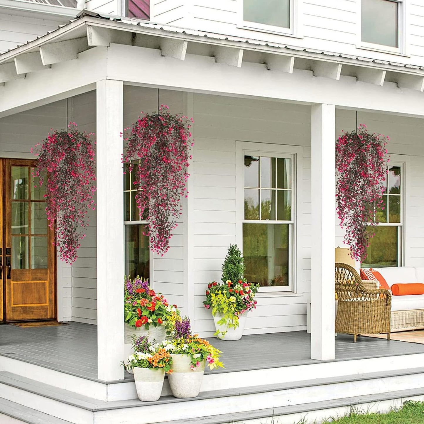 RECUTMS Fake Hanging Plants Artificial Ferns for Outdoor Hanging Faux Plants Vine Ivy Faux Fern Hanging Vines Wall Plants for Home Garden Party Wedding Decor (White 4P)