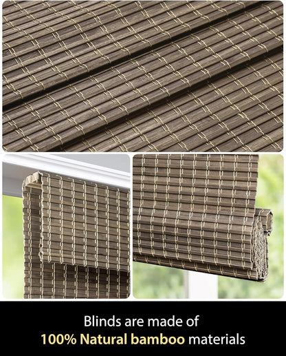 UNISHADES Cordless Bamboo Roman Shades for Windows, Blinds Size (30.5" W ×48" H) Colour (Highfield Teak)