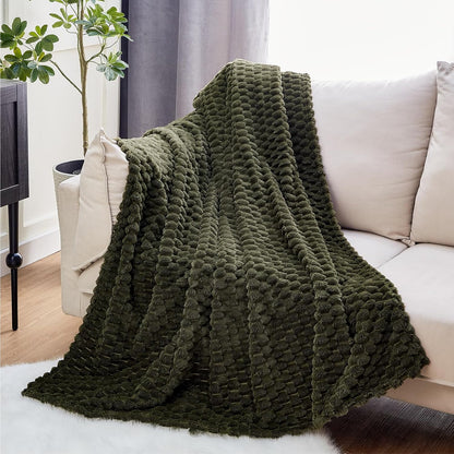 EXQ Home Fleece Throw Blanket for Couch or Bed - 3D Imitation Turtle Shell Jacquard Decorative Blankets - Cozy Soft Lightweight Fuzzy Flannel Blanket Suitable for All Seasons(50"×60",Beige)