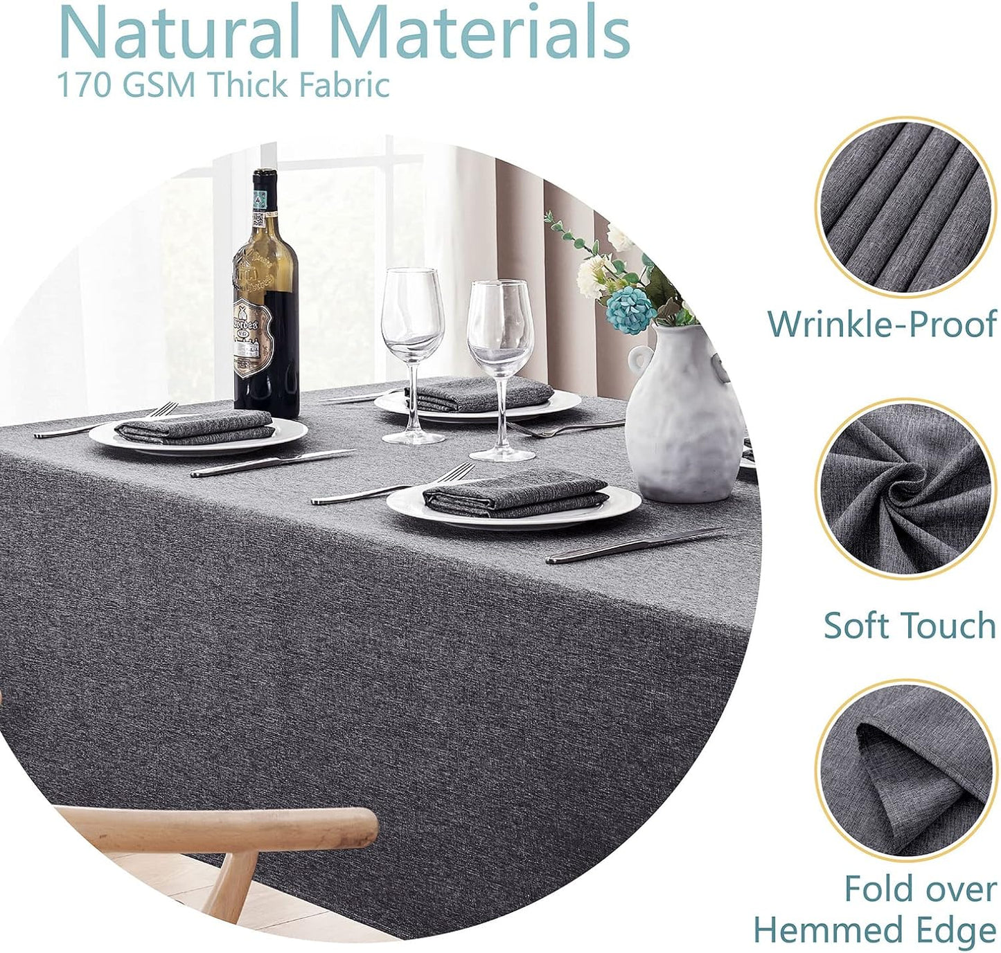 Veblandy Rectangle Tablecloth Waterproof Linen Textured Table Cloth Stain and Wrinkle Resistant Washable, Decorative Fabric Table Cover for Dining, Party and Camping (Sage Green, 52 * 70)