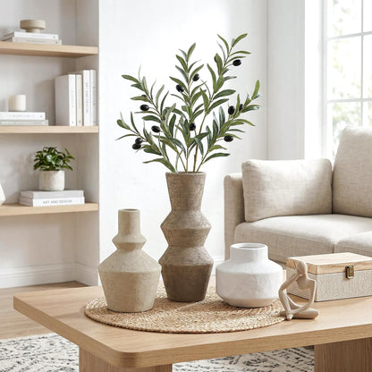 DREAMLOOM Ceramic Vase Set of 3, Modern Rustic Flower Vases for Pampas Grass, Dried & Fresh Flowers, Farmhouse Decorative Vase for Living Room Bedroom Kitchen Shelf Centerpiece, Rust