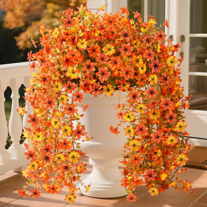 INQCMY Artificial Fake Hanging Flowers Plants for Outdoor Summer Decoration,2 PCS Faux Silk Daisy with Eucalyptus Leaves,UV Resistant Look Real for Outside Home Planter Porch Patio Balcony Yard Decor