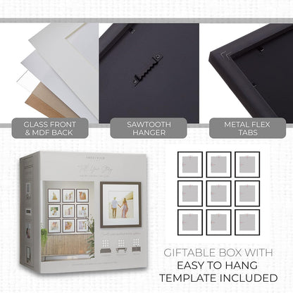 Sheffield Home 9 Piece Gallery Wall Frame Set, 11x14 in. matted to 8x10 in. (Matte Black)