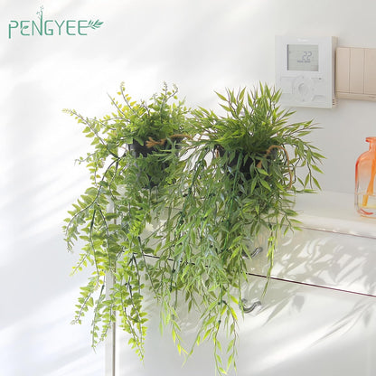 3 Packs Fake Hanging Plants with Black Pots, 20" Artificial Hanging Plants for Wall Decor, Fake Fern Plants Mandala Vine for Home Bathroom Bedroom Kitchen Office Room Decor