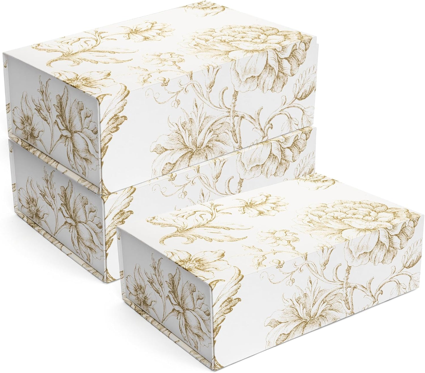 Luxury Keepsake Gift Box | Gold Floral Decorative Boxes with Magnetic Lids for Presents, Wedding Memory Box, and Bridal Gifts. 11.5" x 7.5" x 3.5"