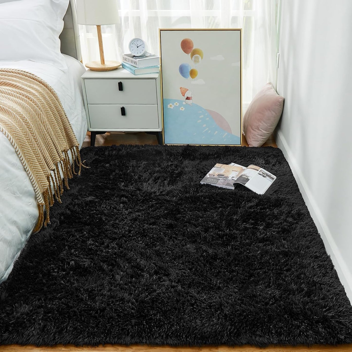 Ophanie Round Rugs 5Ft Ivory Circle Area Rug, Nursery Room Decor, Christmas Aesthetic Bedroom Home Circular Carpet 5 Foot, Fluffy Fuzzy Shag Plush Cream Living Room Rugs for Kids Boys Girls Teen Baby