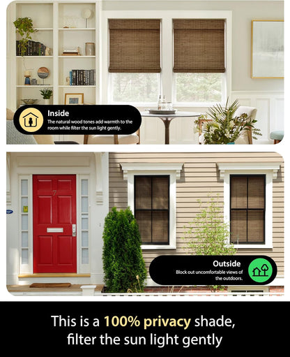 UNISHADES Cordless Bamboo Roman Shades for Windows, Blinds Size (26.5" W ×48" H) Colour (Highfield Teak)