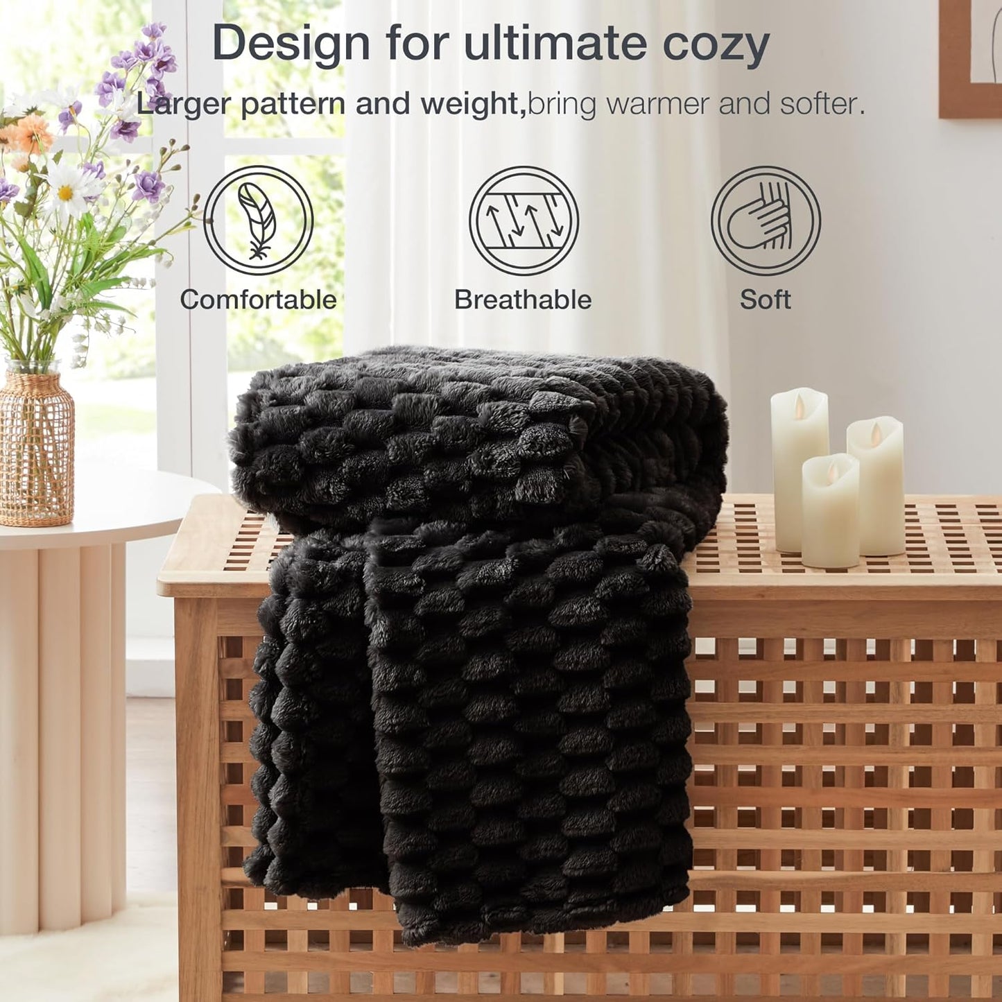 EXQ Home Fleece Throw Blanket for Couch or Bed - 3D Imitation Turtle Shell Jacquard Decorative Blankets - Cozy Soft Lightweight Fuzzy Flannel Blanket Suitable for All Seasons(50"×60",Beige)