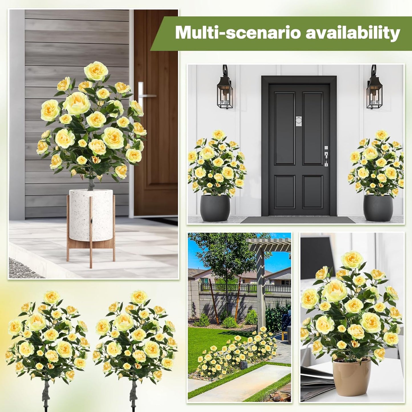 Lunmon 2 Pack 3ft Artificial Camellia Plants Tree 36" Faux Camellia Flower with Spike UV Resistant Realistic Fake Floral Blooming Bush for Indoor Outdoor Front Door Porch Backyard Garden, Purple
