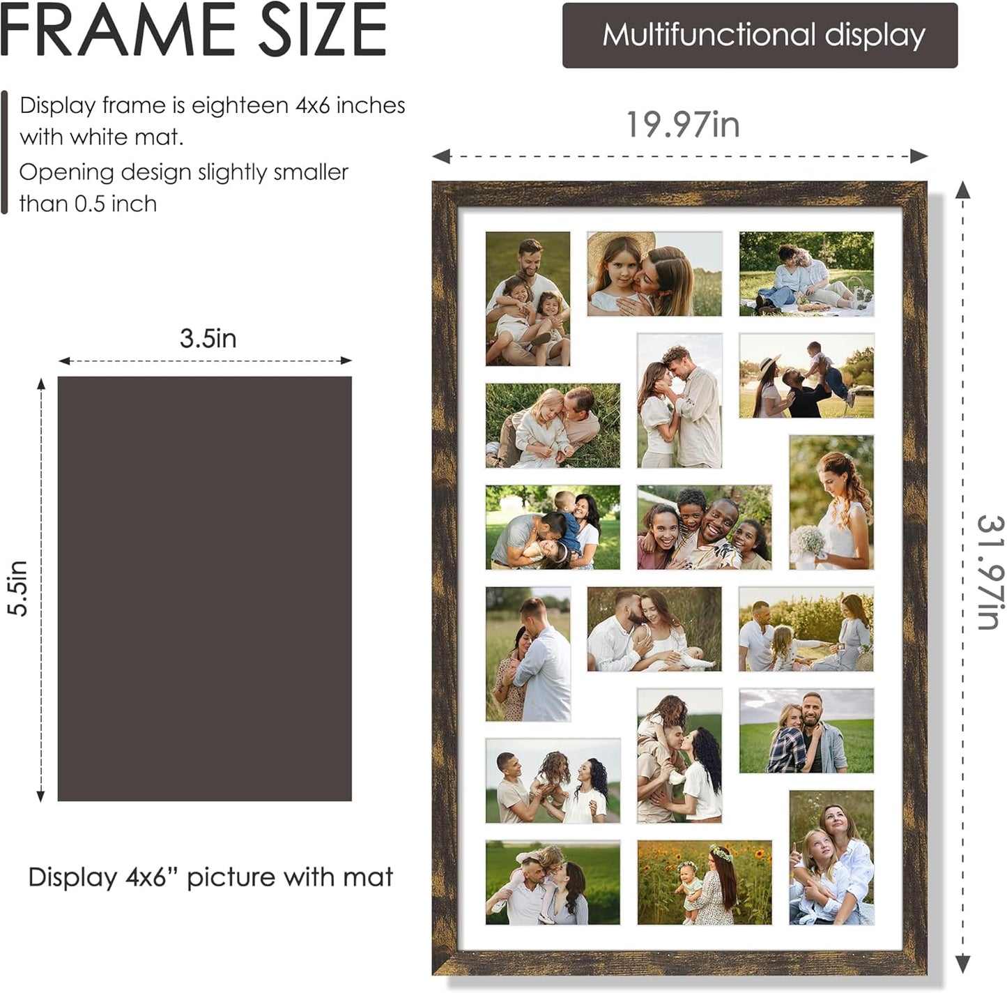 DUENPY 14x26 Collage Picture Frame 4x6 Collage Picture Frame Displays Twelve 4x6 inch Photos Available Horizontal Wall Mounting Display and Vertical Black - Colors B