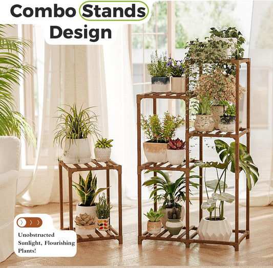 Bamworld Plant Stand Indoor Plant Shelf Outdoor Wood Plant Rack for Multiple Plants 3 Tiers Ladder Plant Holder for Living Room Patio Boho Home Decor for Gardening