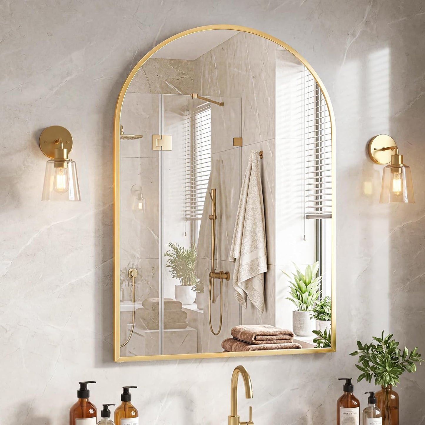 NEWBULIG 20IN Round Bathroom Wall Mirror, Modern Vanity Mirrors for Over Sink, HD Glass Decorative for Entryway, Bedroom & Living Room, Gold