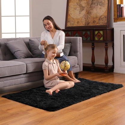 Ophanie Round Rugs 5Ft Ivory Circle Area Rug, Nursery Room Decor, Christmas Aesthetic Bedroom Home Circular Carpet 5 Foot, Fluffy Fuzzy Shag Plush Cream Living Room Rugs for Kids Boys Girls Teen Baby