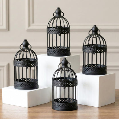 Vela Lanterns Bird Cage Decor Candle Holder Lantern Decorative Wedding Table Centerpiece Decorations, White, Small, Set of 4