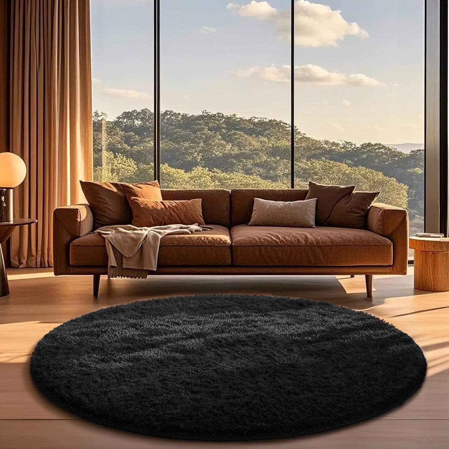 Ophanie Round Rugs 5Ft Ivory Circle Area Rug, Nursery Room Decor, Christmas Aesthetic Bedroom Home Circular Carpet 5 Foot, Fluffy Fuzzy Shag Plush Cream Living Room Rugs for Kids Boys Girls Teen Baby