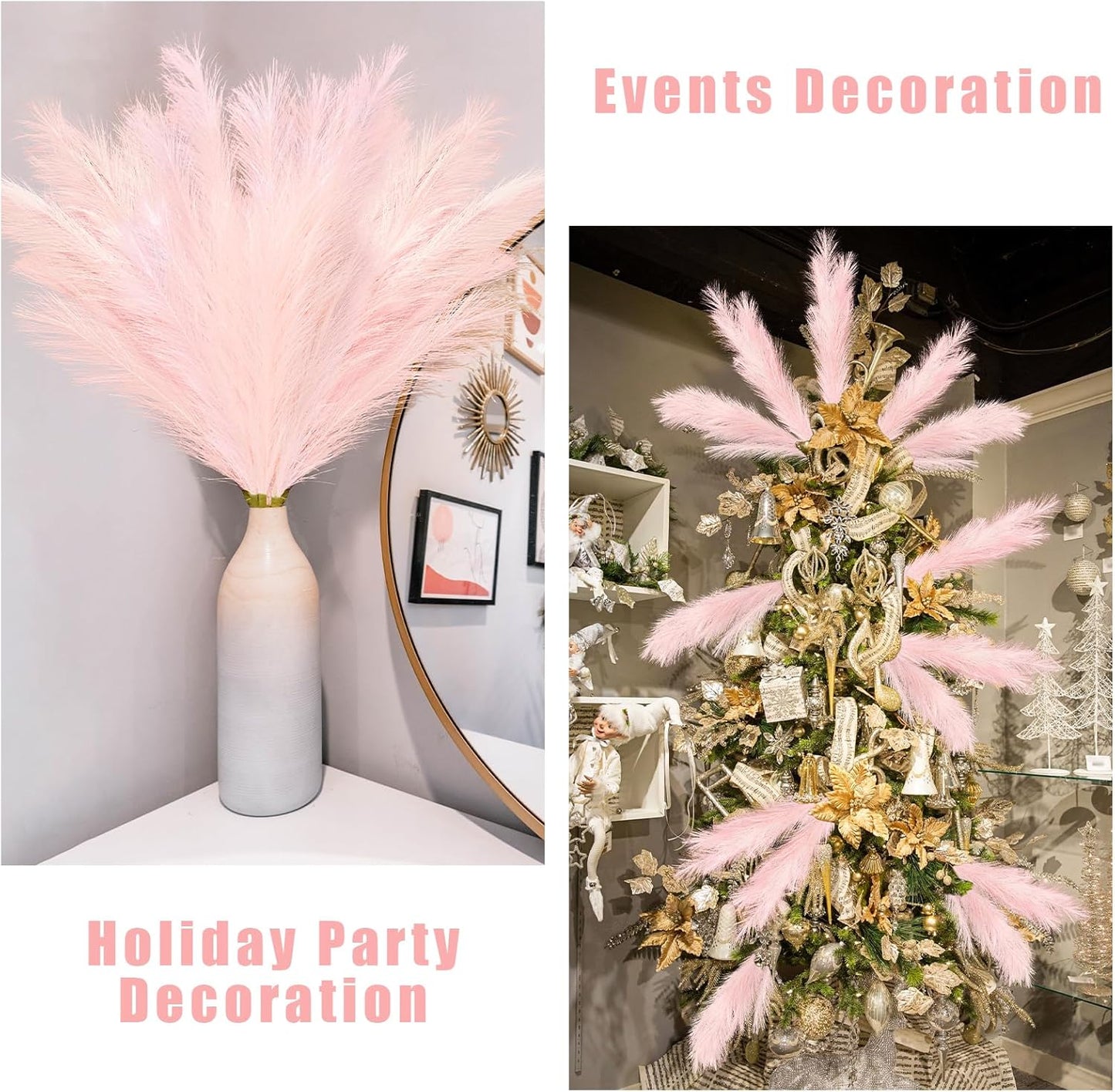 obbsie 50pcs Pink Faux Pampas Grass Decor, 21.6" Short Artificial Floral Branches Vase Filler Flower Arrangement for Home Wedding Boho Outdoor Decor