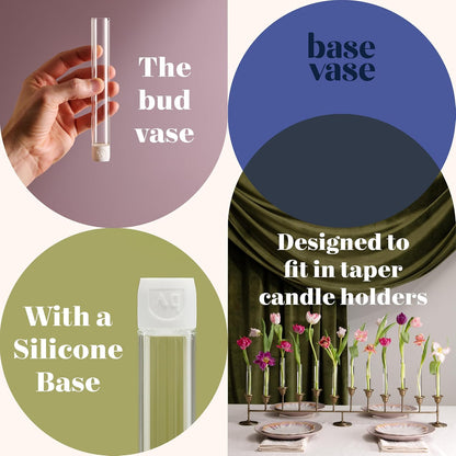 Base Vase (3-Pack) - The Bud Vase that Fits in Taper Candle Holders | Create Floral Arrangements for Tablescapes, Centerpieces, Weddings and Home Decor