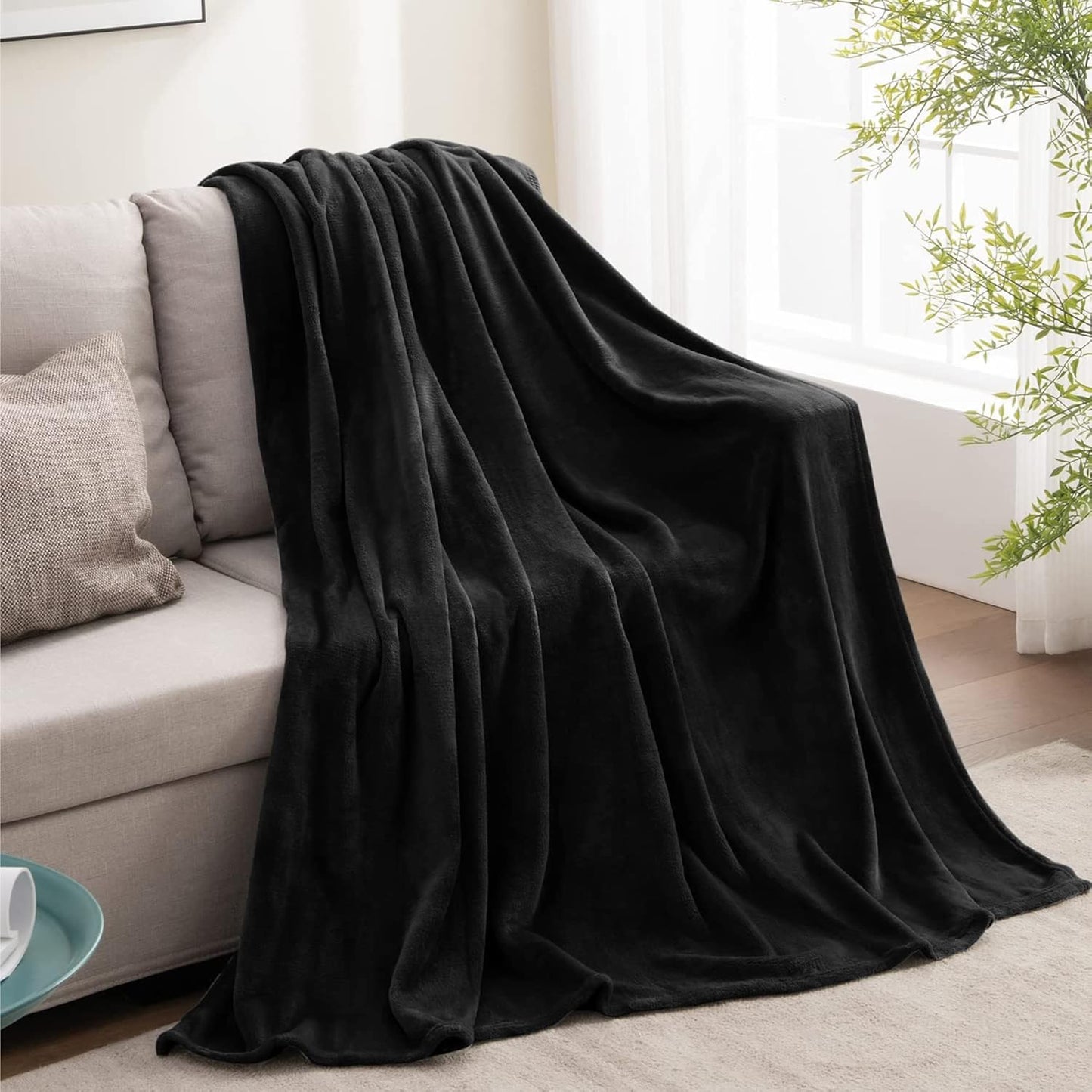 BEDELITE Fleece Blanket Black Throw Blankets for Couch & Bed, Luxury Plush Cozy Fuzzy Blanket 50x60 inches, Super Soft Warm Lightweight Throw Blanket for Travel Camping - Colors B