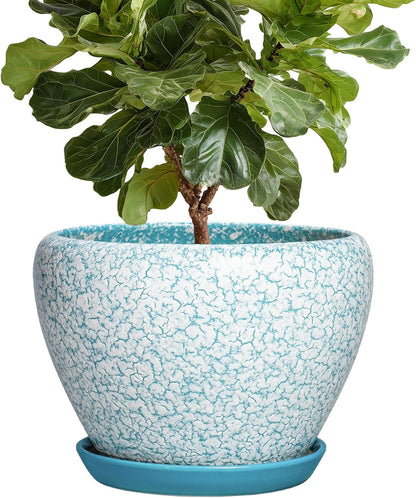 6 Inch Plant Pot - Ceramic Pots for Plants with Drainage Hole and Saucer, Round Succulent Planter Indoor Outdoor, Modern Flower Pot for Snake Plants, Home Decor, Gifts for Plant Lover, Blue