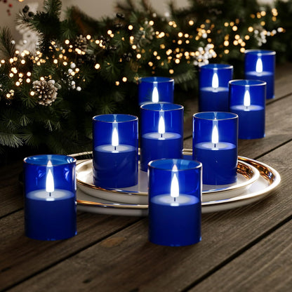 VIODAIM 12Pack Flickering Flameless LED Candles with Timer, Battery Powered - Small Pillar & Votive, Clear (2"X3")