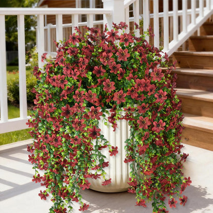 INQCMY Artificial Fake Hanging Flowers Plants for Outdoor Summer Decoration,2 PCS Faux Silk Daisy with Eucalyptus Leaves,UV Resistant Look Real for Outside Home Planter Porch Patio Balcony Yard Decor