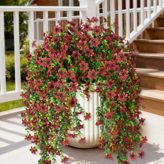 INQCMY Artificial Fake Hanging Flowers Plants for Outdoor Summer Decoration,2 PCS Faux Silk Daisy with Eucalyptus Leaves,UV Resistant Look Real for Outside Home Planter Porch Patio Balcony Yard Decor