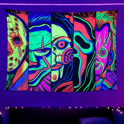 ARTCREATOR Black Light Art Halloween Wall Decor Trippy Blacklight Horror Face Tapestry, UV Reactive Tapestries Glow in The Dark Party Tapestry for Bedroom, Living Room (29" x 37")
