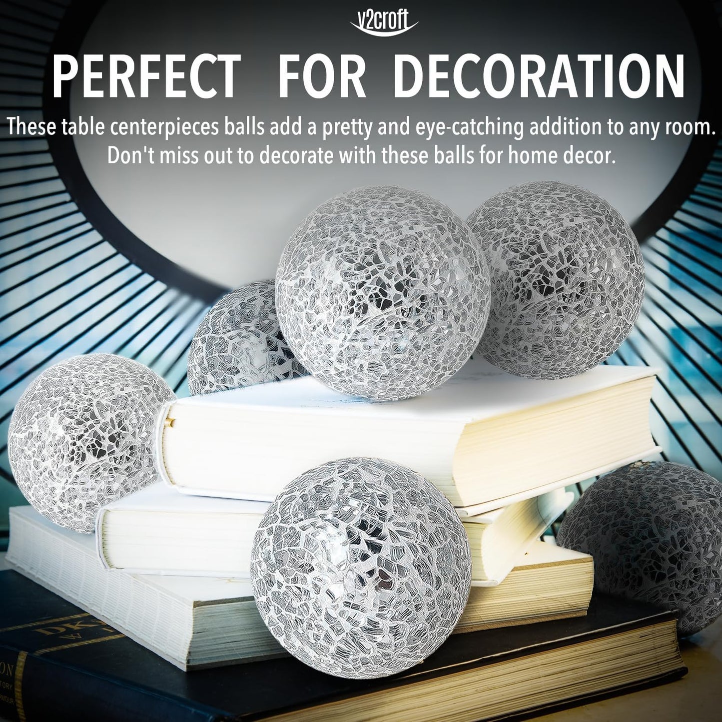 2.4 in Decorative Orbs Glass Balls Set of 6,Mosaic Sphere Globe for Whole Housewares,Wedding/Birthday,Bowls,Vases Dining Table Centerpieces (Gold)