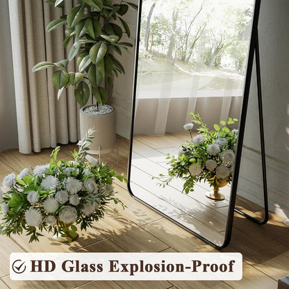 XRAMFY 56"x21" Floor Full Length Mirror Standing Full Body Rounded Corner Rectangle Mirrors with Stand Hanging Wall Mounted Leaning Bedroom Living Room Bedroom Cloakroom,Gold